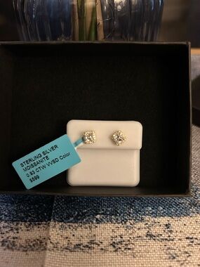 Sterling Silver Moissanite Cluster Stud Earrings, 0.93 CTW